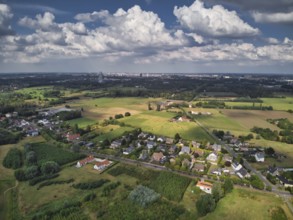 De Pinte, Belgium, August 2020: Aerial view of the suburbs of Ghent in De Pinte, residential area