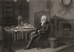 Henry Wadsworth Longfellow, 1807 – 1882, American poet, in his Library at the Craigie House in West