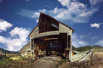 An Abandoned Barn with Blue Clouds and Sky, Color Image, USA, North America