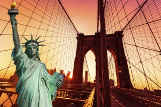 Liberty Statue and Brooklyn bridge New York American Symbols USA photomount
