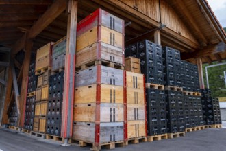 Modern and Old Beer Boxes in Sunny Summer Day in Pontresina, Grisons, Switzerland, Europe