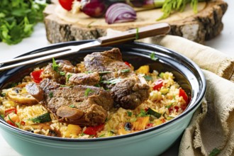 Fried rice with vegetables and meat