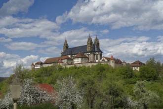 View of the Comburg, Benedictine monastery, Way of St James, Schwäbisch Hall, Hohenlohe, Germany,