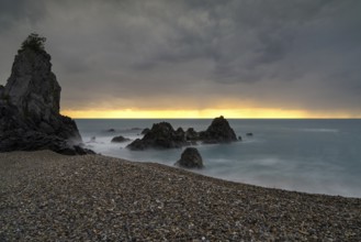 A sunset seascape at Praia a Mare on the Coasta di Maratea of southwestern Italy