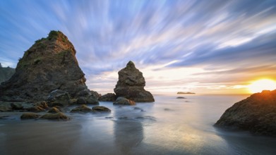 A dramatic sunset seascape at a northern California beach. USA