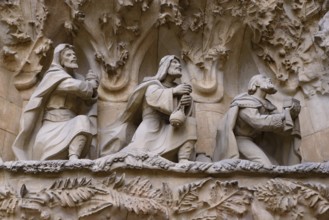 The sculptures on the Nativity facade of Sagrada Familia in Barcelona, Spain, Europe