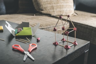 Make house with wooden sticks and plasticine