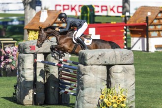 Armando Trapote of Spain, riding Tornado VS compete in the BMO Nations Cup during the CSIO Spruce