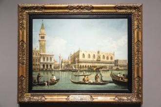 Milan, Italy, 23 September 2023: Brera antique painting museum. View of Venice, by Canaletto, 1745,