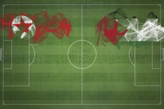 North Korea vs Palestine Soccer Match, national colors, national flags, soccer field, football