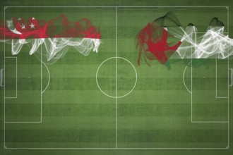 Singapore vs Palestine Soccer Match, national colors, national flags, soccer field, football game,