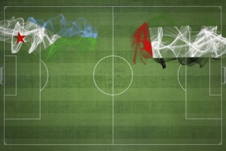 Djibouti vs United Arab Emirates Soccer Match, national colors, national flags, soccer field,