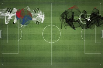 South Korea vs Libya Soccer Match, national colors, national flags, soccer field, football game,