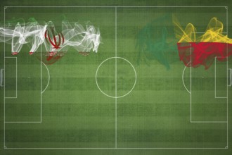 Iran vs Benin Soccer Match, national colors, national flags, soccer field, football game,