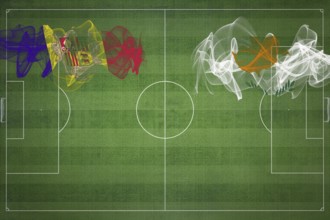 Andorra vs Cyprus Soccer Match, national colors, national flags, soccer field, football game,