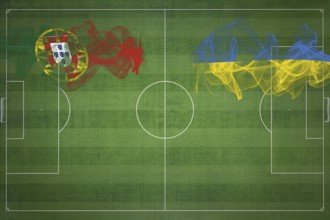 Portugal vs Ukraine Soccer Match, national colors, national flags, soccer field, football game,