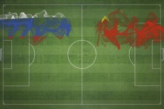 Russia vs China Soccer Match, national colors, national flags, soccer field, football game,