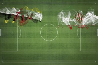 Brunei vs Iran Soccer Match, national colors, national flags, soccer field, football game,