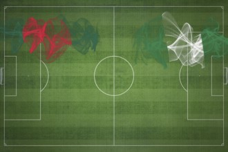 Bangladesh vs Nigeria Soccer Match, national colors, national flags, soccer field, football game,