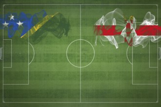 Solomon Islands vs Northern Ireland Soccer Match, national colors, national flags, soccer field,