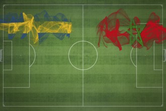 Sweden vs Morocco Soccer Match, national colors, national flags, soccer field, football game,