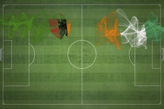Zambia vs Ivory Coast Soccer Match, national colors, national flags, soccer field, football game,