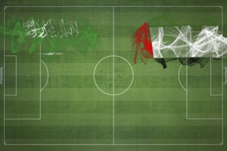 Saudi Arabia vs United Arab Emirates Soccer Match, national colors, national flags, soccer field,