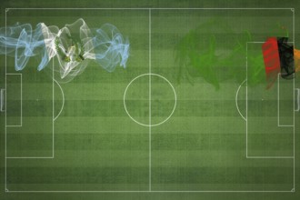 Guatemala vs Zambia Soccer Match, national colors, national flags, soccer field, football game,