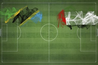 Tanzania vs United Arab Emirates Soccer Match, national colors, national flags, soccer field,
