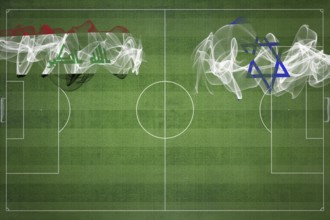 Iraq vs Israel Soccer Match, national colors, national flags, soccer field, football game,