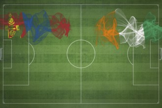 Mongolia vs Ivory Coast Soccer Match, national colors, national flags, soccer field, football game,