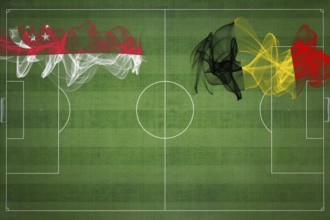 Singapore vs Belgium Soccer Match, national colors, national flags, soccer field, football game,