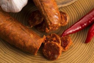 Spanish traditional chorizo sausage, with fresh herbs