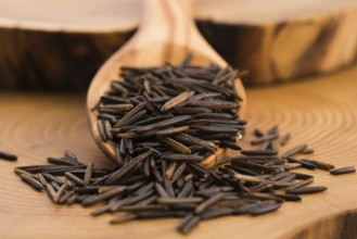 Wild rice on wooden spooon
