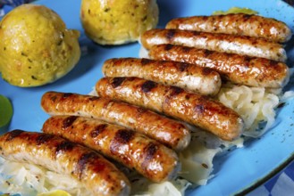 Thuringian bratwurst with sauerkraut and dumplings