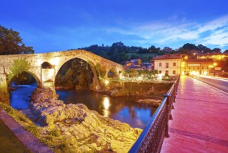 Cangas de Onis roman bridge on Sella river in Asturias of Spain