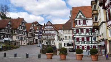 Historic market square in Calw, half-timbered houses, Hermann Hesse town