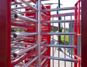 Metal security gate at a football stadium