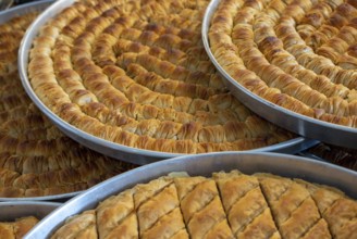 Traditional Turkish dessert Baklava in tray from Istanbul Turkey