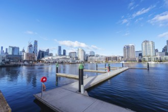 MELBOURNE, AUSTRALIA, JUNE 25: The famous Melbourne skyline from Docklands precinct on a cold