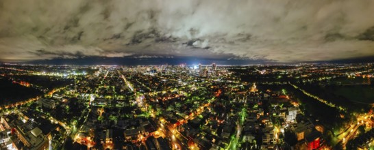 Aerial view at night of Adelaide's famous skyline in Victoria, Australia, Oceania