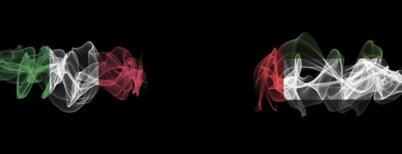 Flags of Italy and UAE on black background, Italy vs United Arab Emirates smoke flags