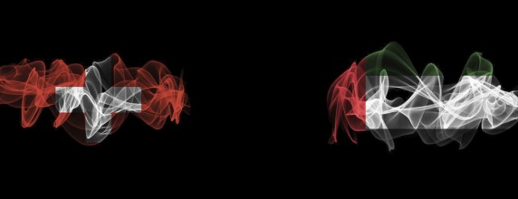 Flags of Switzerland and UAE on Black background, Switzerland vs United Arab Emirates Smoke Flags