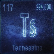 Tennessine chemical element, Sign with atomic number and atomic weight, Periodic Table Element