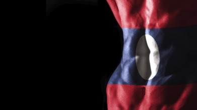 Laos flag on abs muscles national sport workout, bodybuilding concept, black background