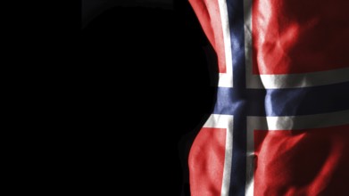 Norway flag on abs muscles national sport workout, bodybuilding concept, black background