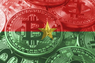Burkina Faso bitcoin flag, national flag cryptocurrency concept black background
