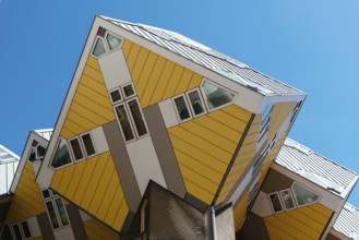 Rotterdam, Netherlands, May 8, 2022: Yellow cubic houses in Rotterdam. The Cubic Houses were