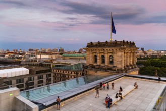 Berlin, Germany, July 28, 2019: Cityscape of Berlin at sunset from the rooftop of the new Reichstag