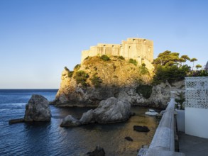 Morning light, fortress at the old harbour, Dubrovnik, Dalmatia, Croatia, Europe